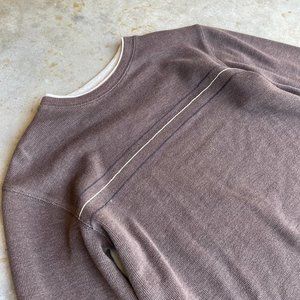 Striped Brown Long Sleeve Sweater with Grey Inside
